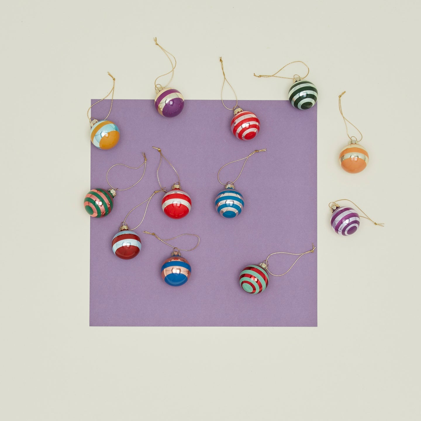 Small Stripey Baubles, Set of 12