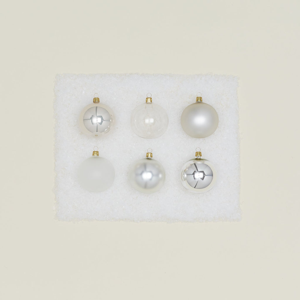 Small Glass Ornament Set - Silver
