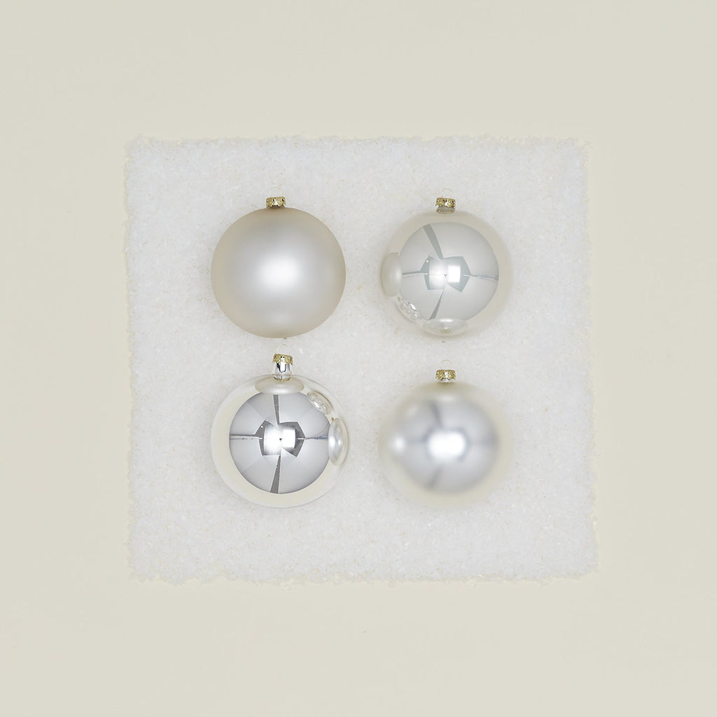 Large Glass Ornament Set - Silver