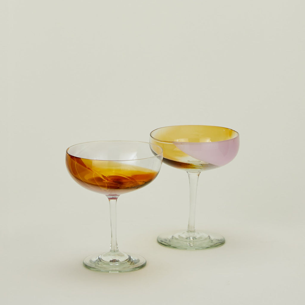 Hand Blown Coupe, Set of 2 - Blush/Amber