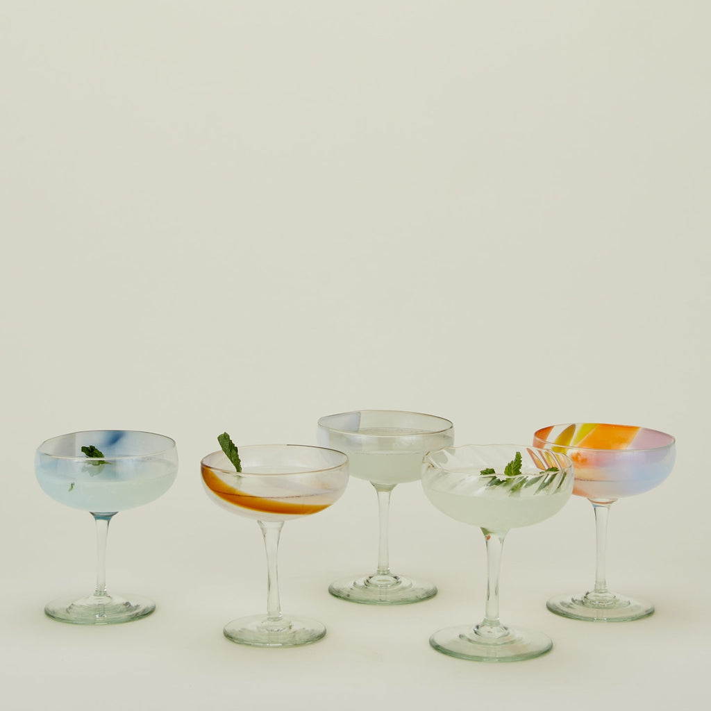 Hand Blown Coupe, Set of 2 - White/Grey