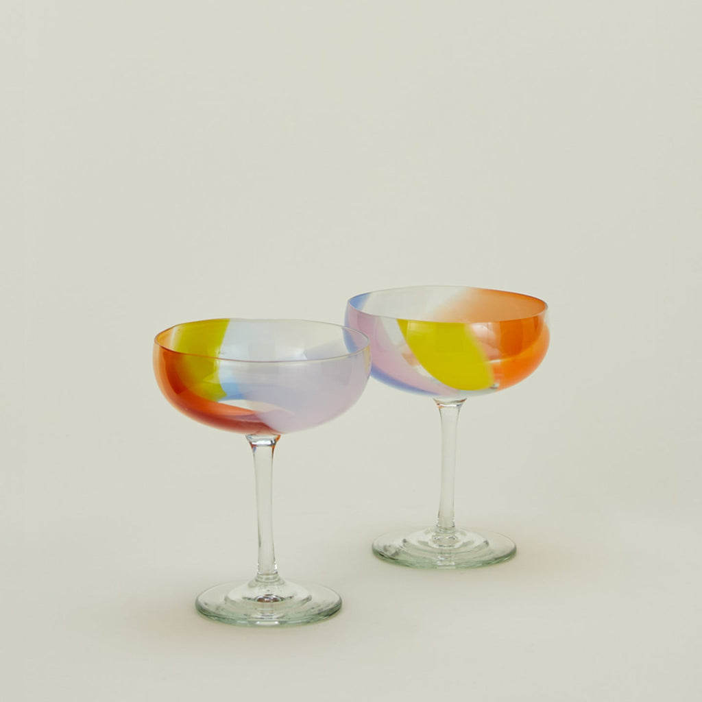 Hand Blown Coupe, Set of 2 - Multicolor