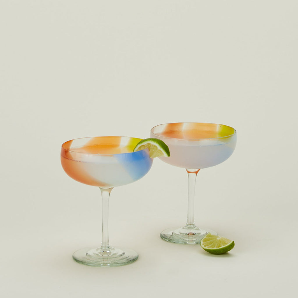 Hand Blown Coupe, Set of 2 - Multicolor