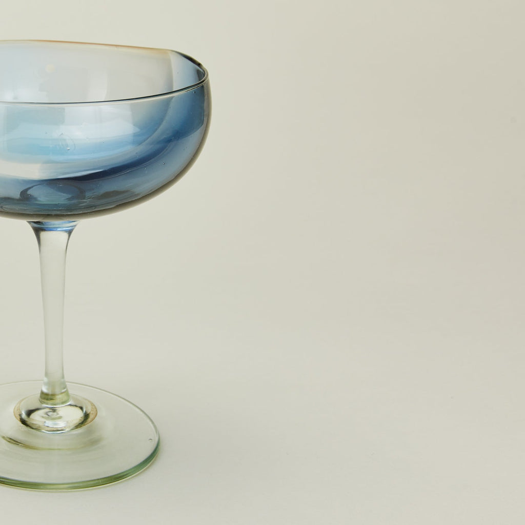Hand Blown Coupe, Set of 2 - Peacock/Sky