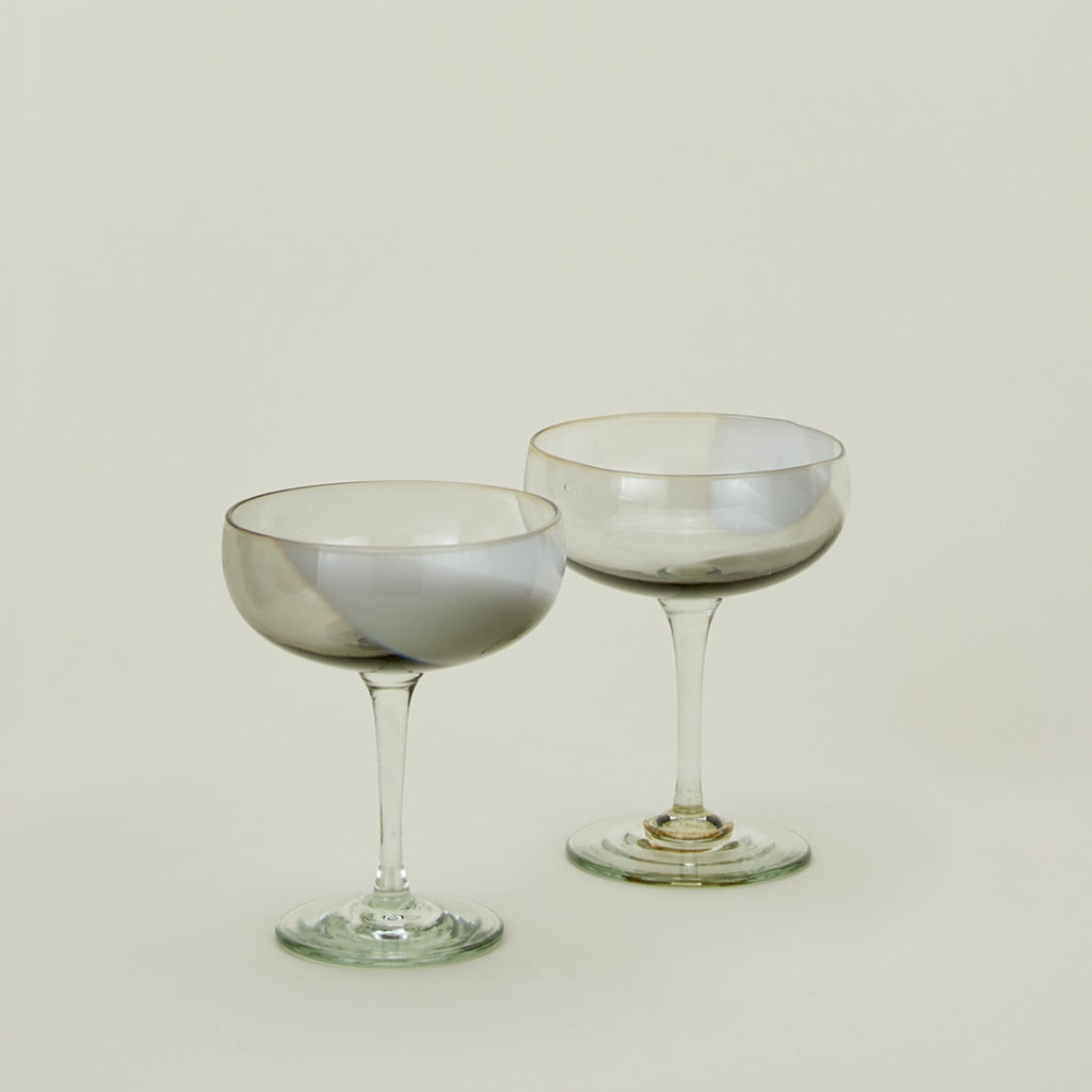Hand Blown Coupe, Set of 2 - White/Grey