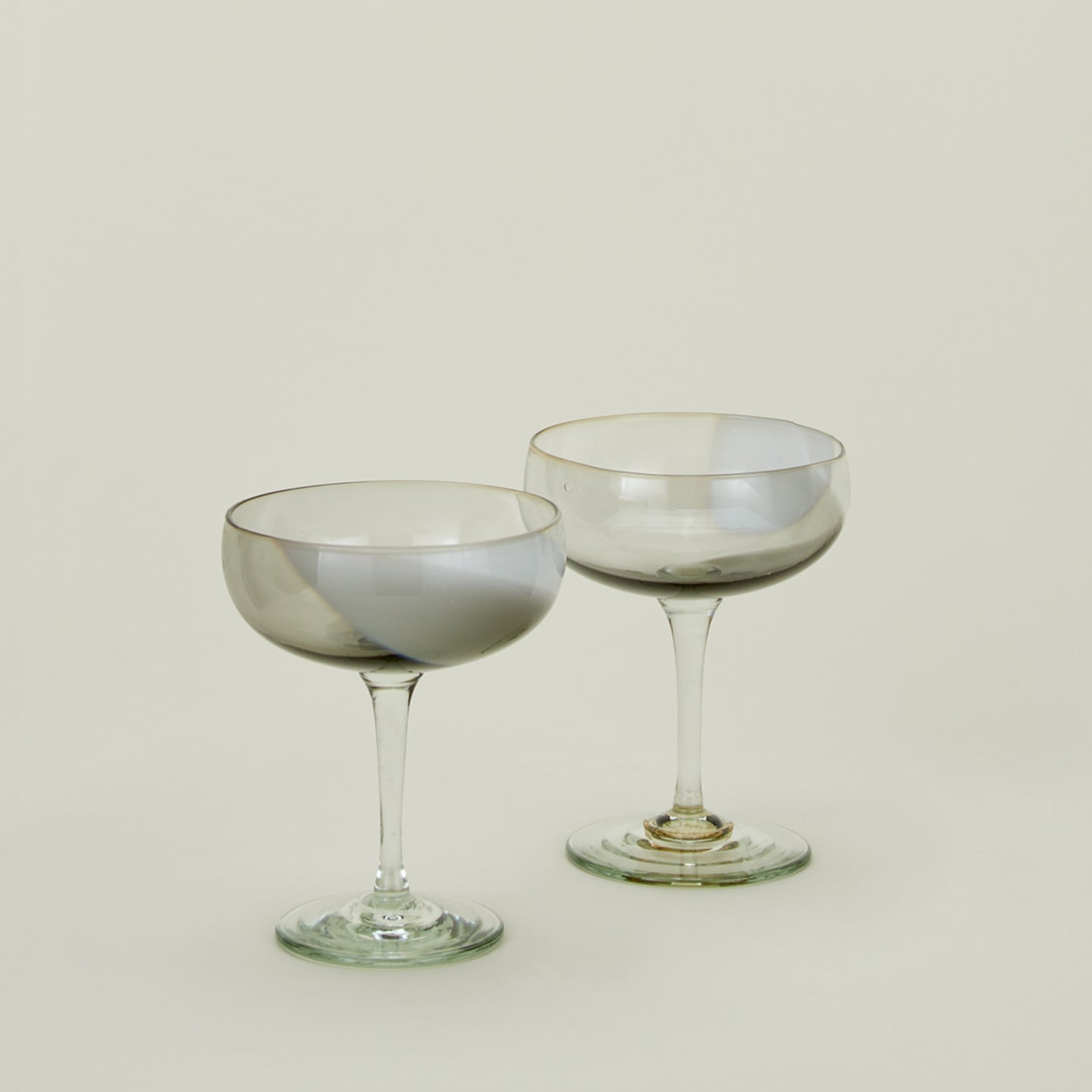Hand Blown Coupe, Set of 2 - White/Grey