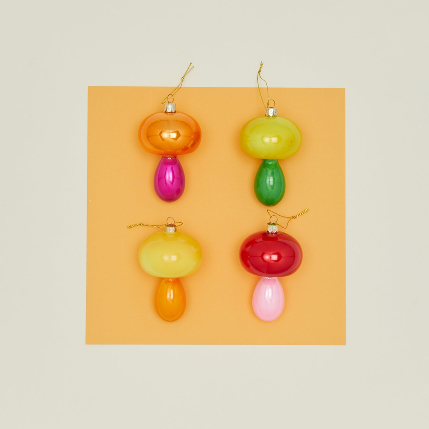 Color Block Mushroom Ornament, Set of 4