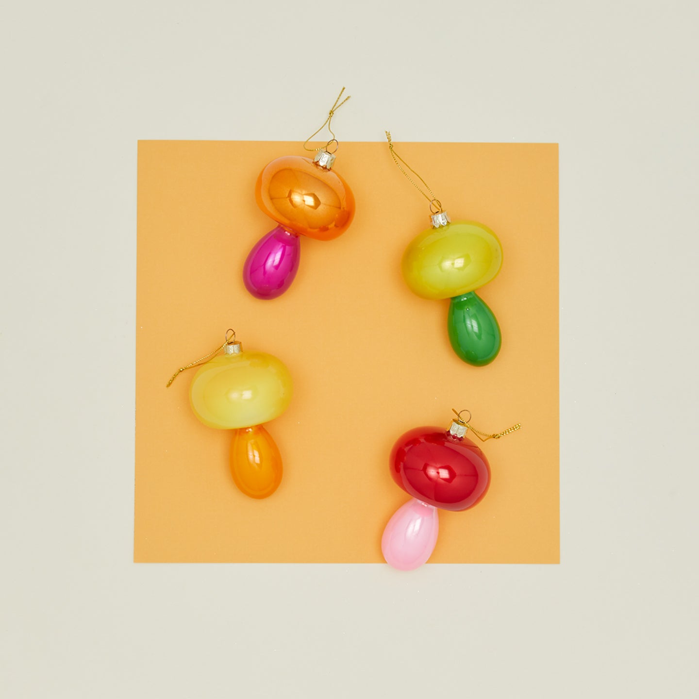 Color Block Mushroom Ornament, Set of 4