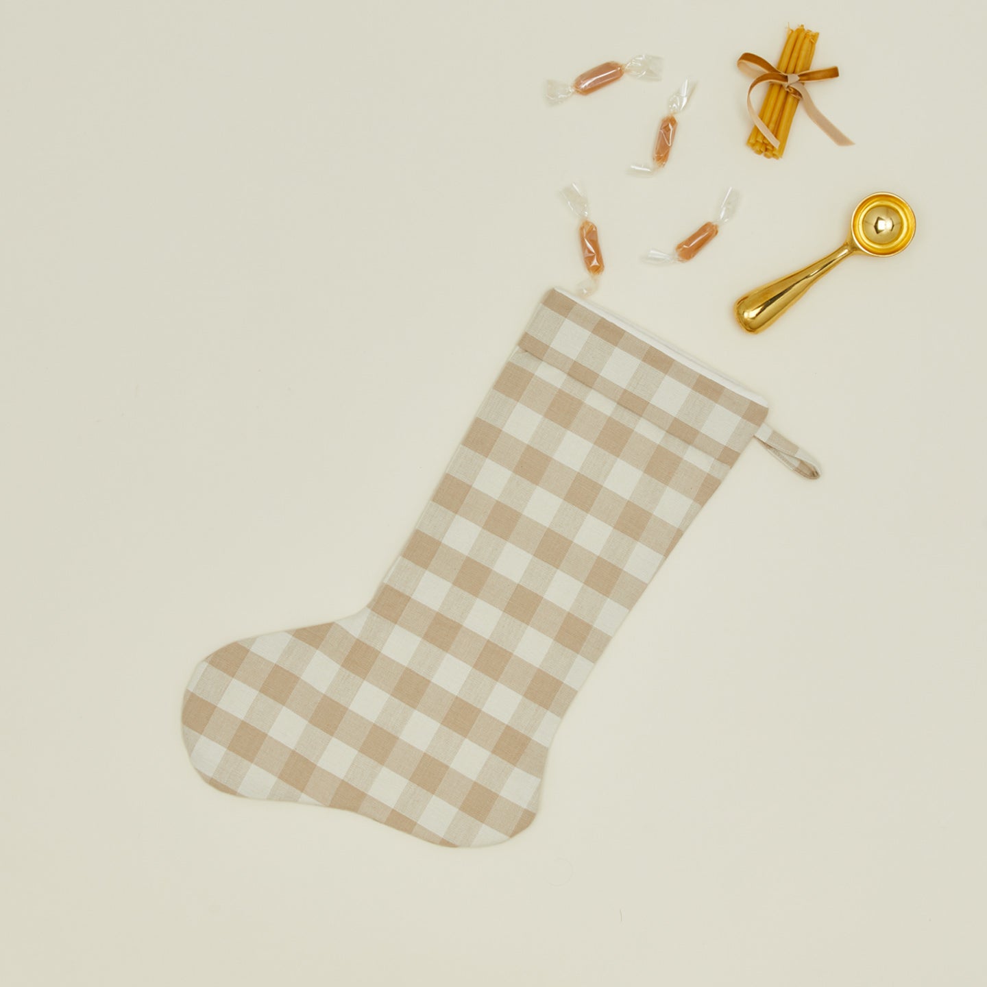 Essential Gingham Stocking - Ivory/Flax