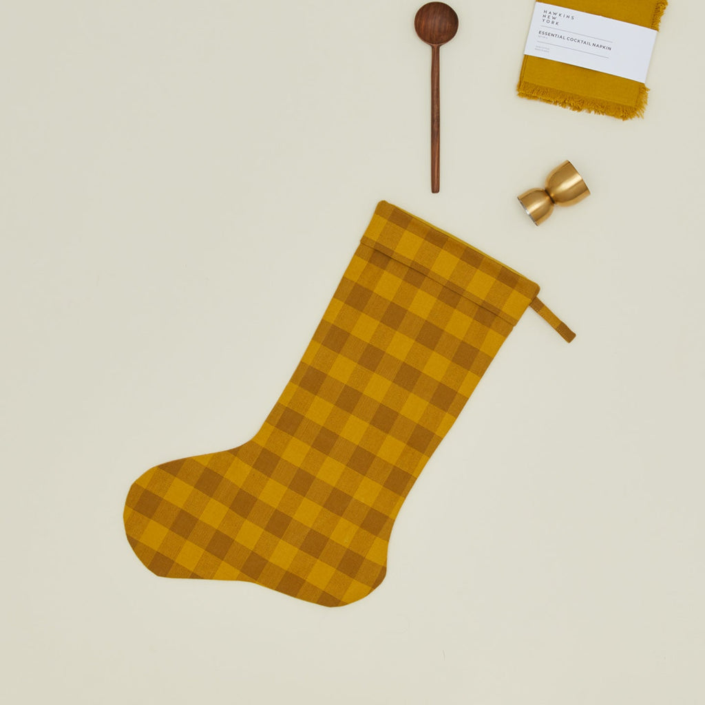 Essential Gingham Stocking - Mustard/Bronze