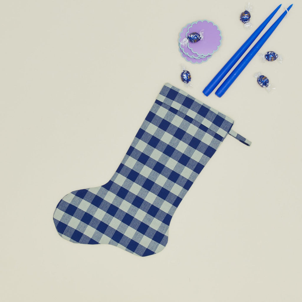 Essential Gingham Stocking - Sky/Blue