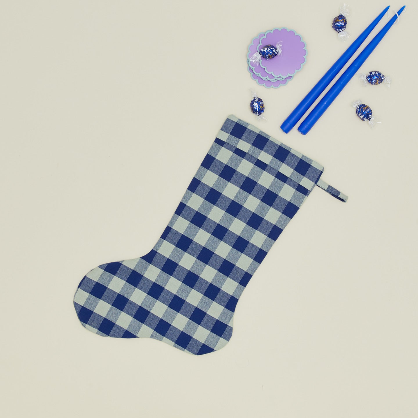 Essential Gingham Stocking - Sky/Blue