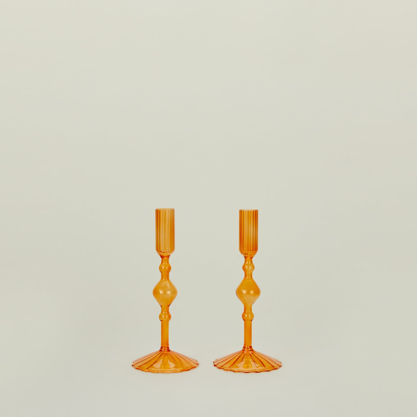 Pleated Candle Holder, Set of 2 - Orange