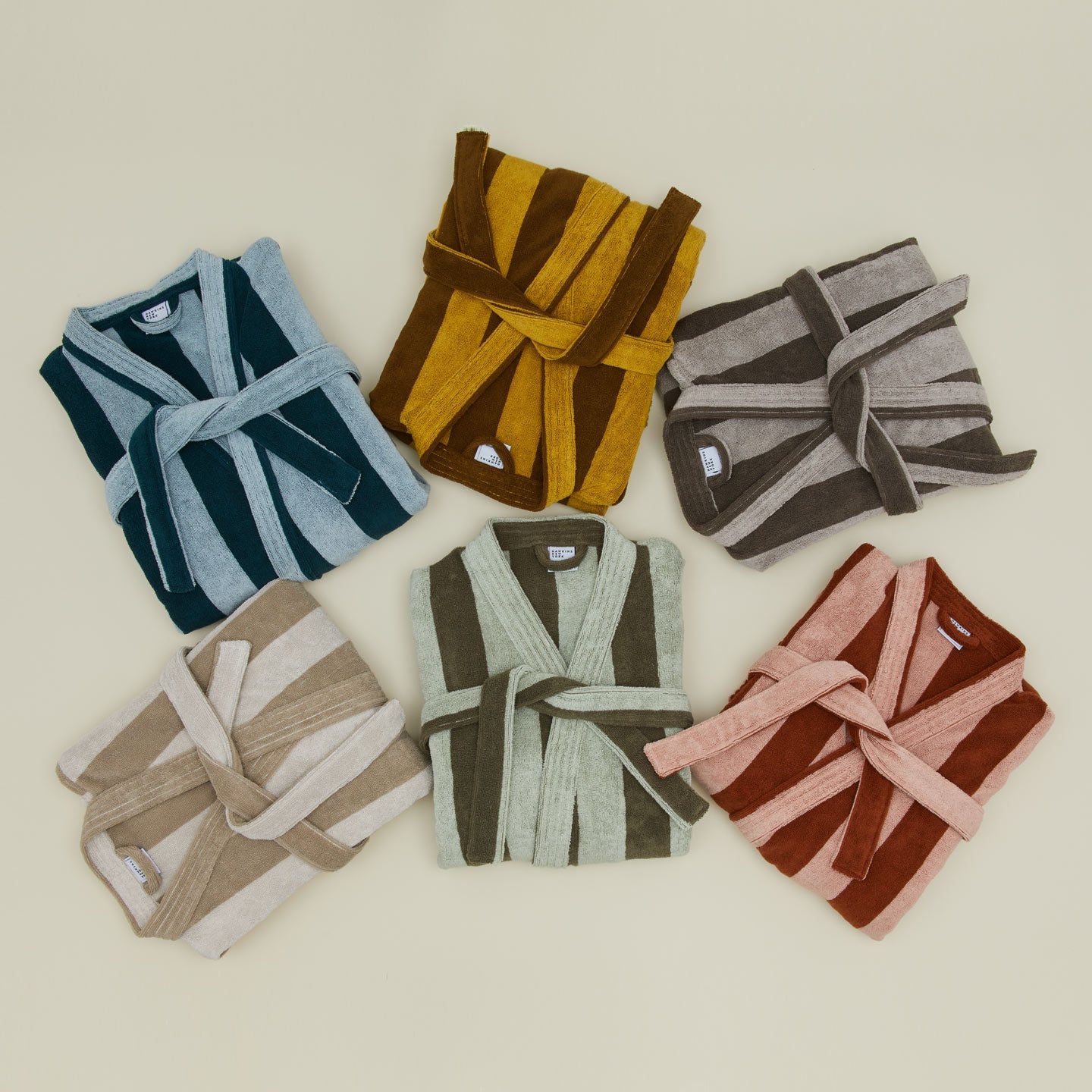 Simple Striped Terry Bathrobe - Ivory/Flax