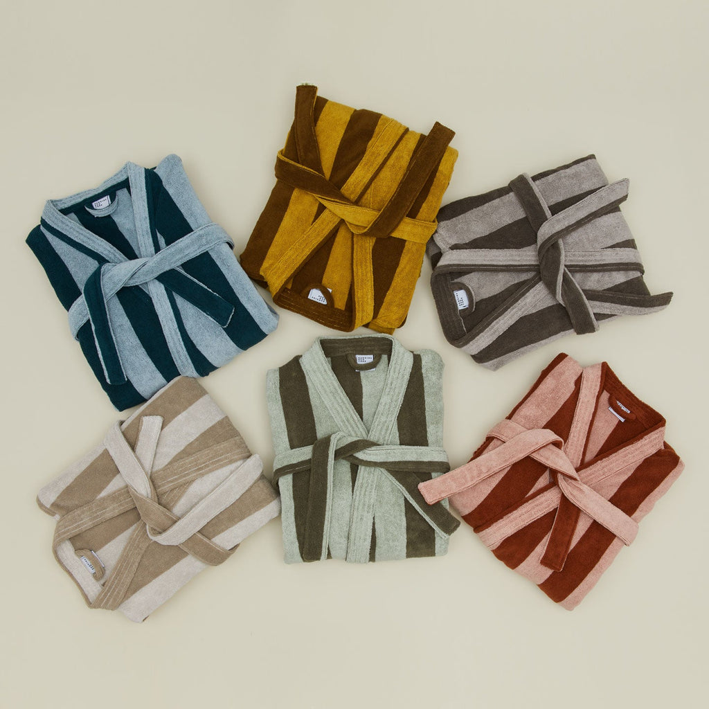 Simple Striped Terry Bathrobe - Sage/Olive