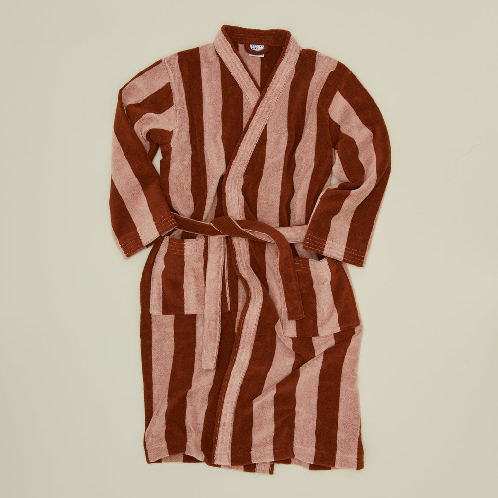Simple Striped Terry Bathrobe - Blush/Terracotta