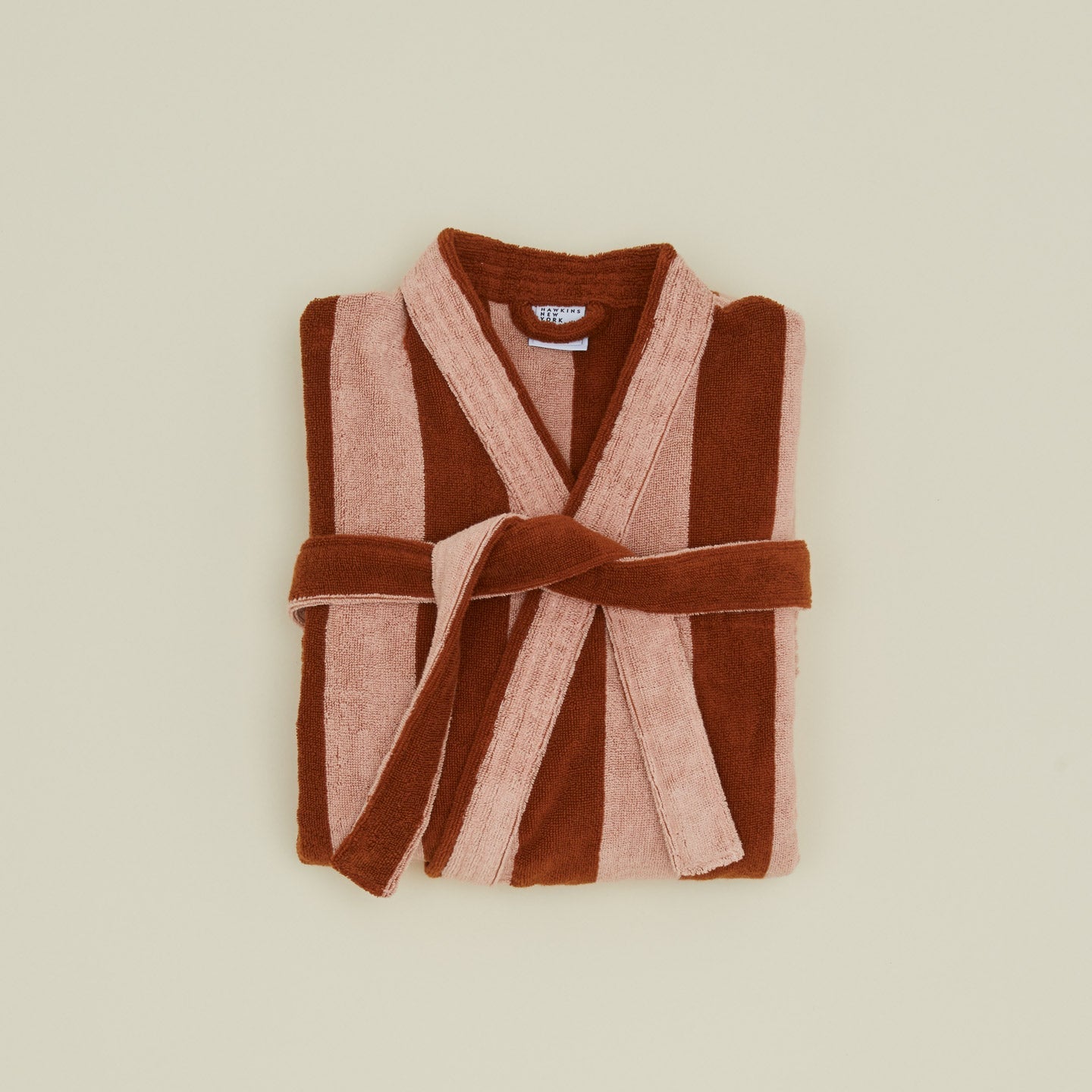 Simple Striped Terry Bathrobe - Blush/Terracotta