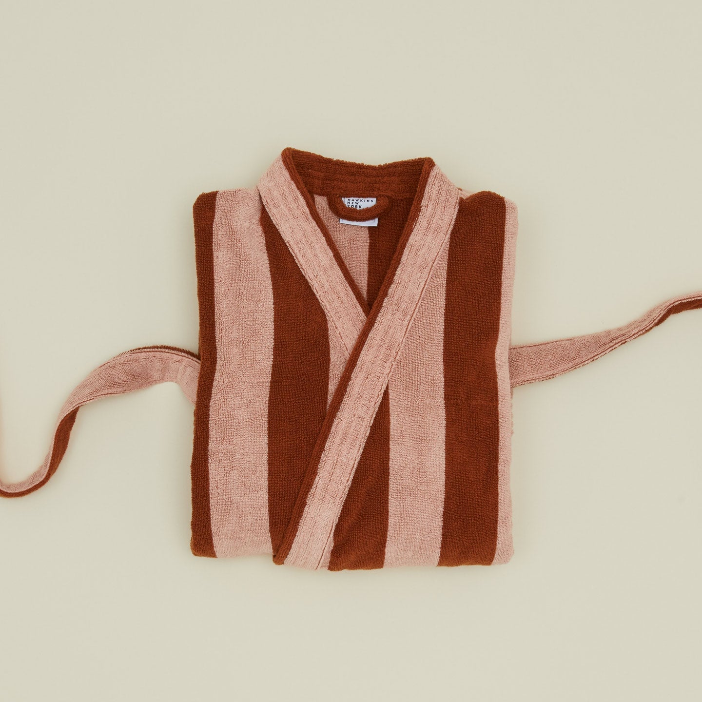 Simple Striped Terry Bathrobe - Blush/Terracotta