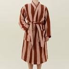 Simple Striped Terry Bathrobe - Blush/Terracotta