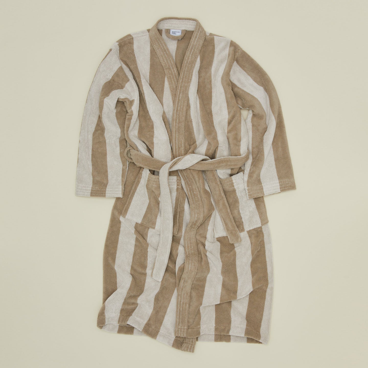 Simple Striped Terry Bathrobe - Ivory/Flax