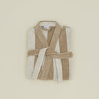 Simple Striped Terry Bathrobe - Ivory/Flax
