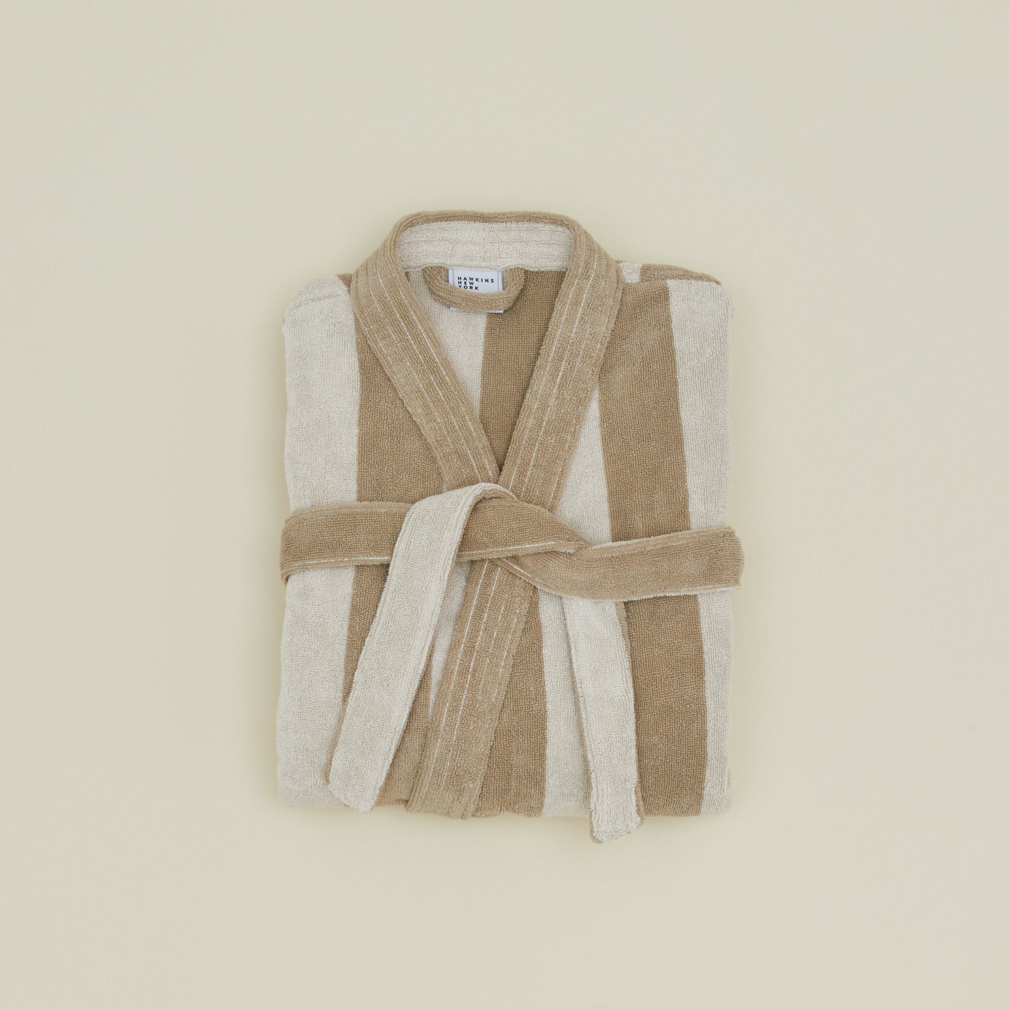 Simple Striped Terry Bathrobe - Ivory/Flax