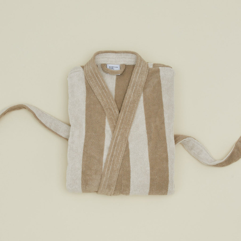 Simple Striped Terry Bathrobe - Ivory/Flax