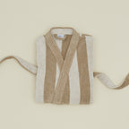 Simple Striped Terry Bathrobe - Ivory/Flax