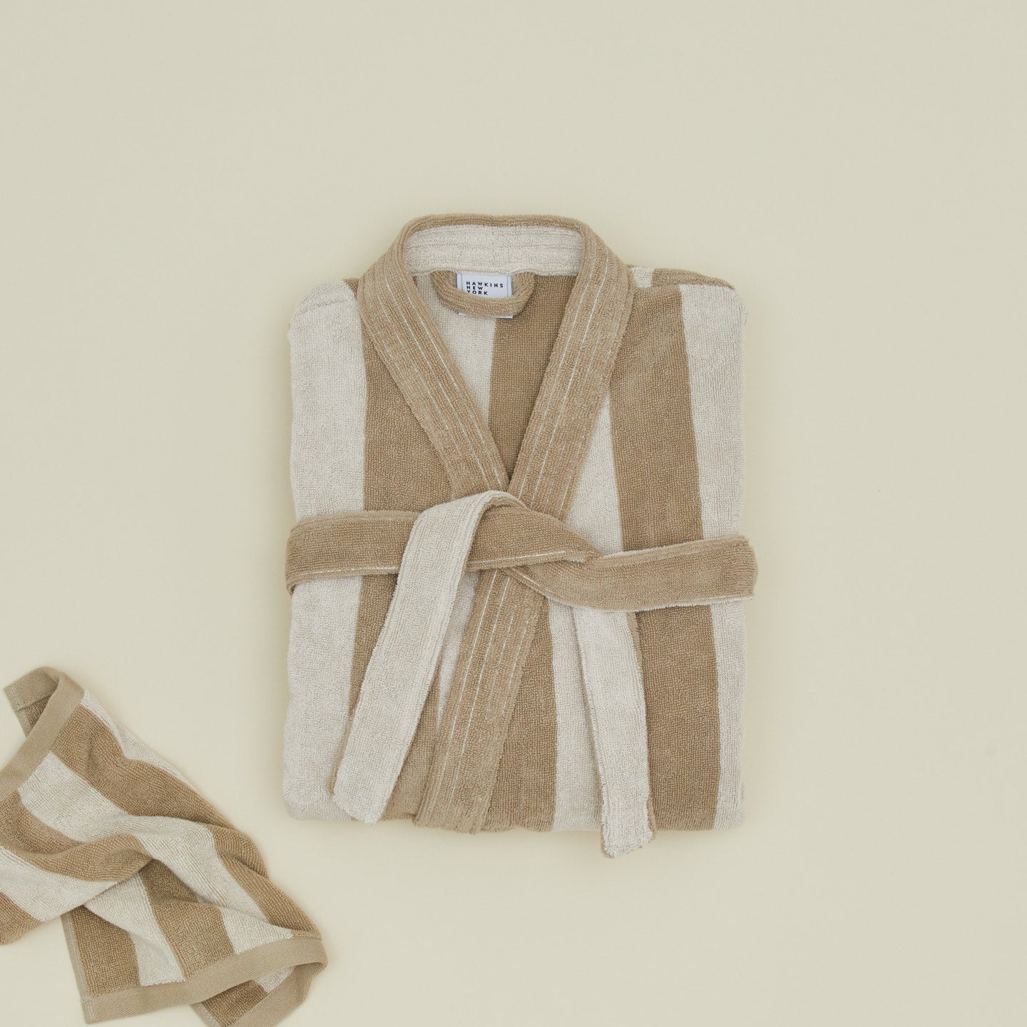 Simple Striped Terry Bathrobe - Ivory/Flax