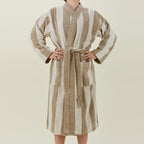 Simple Striped Terry Bathrobe - Ivory/Flax