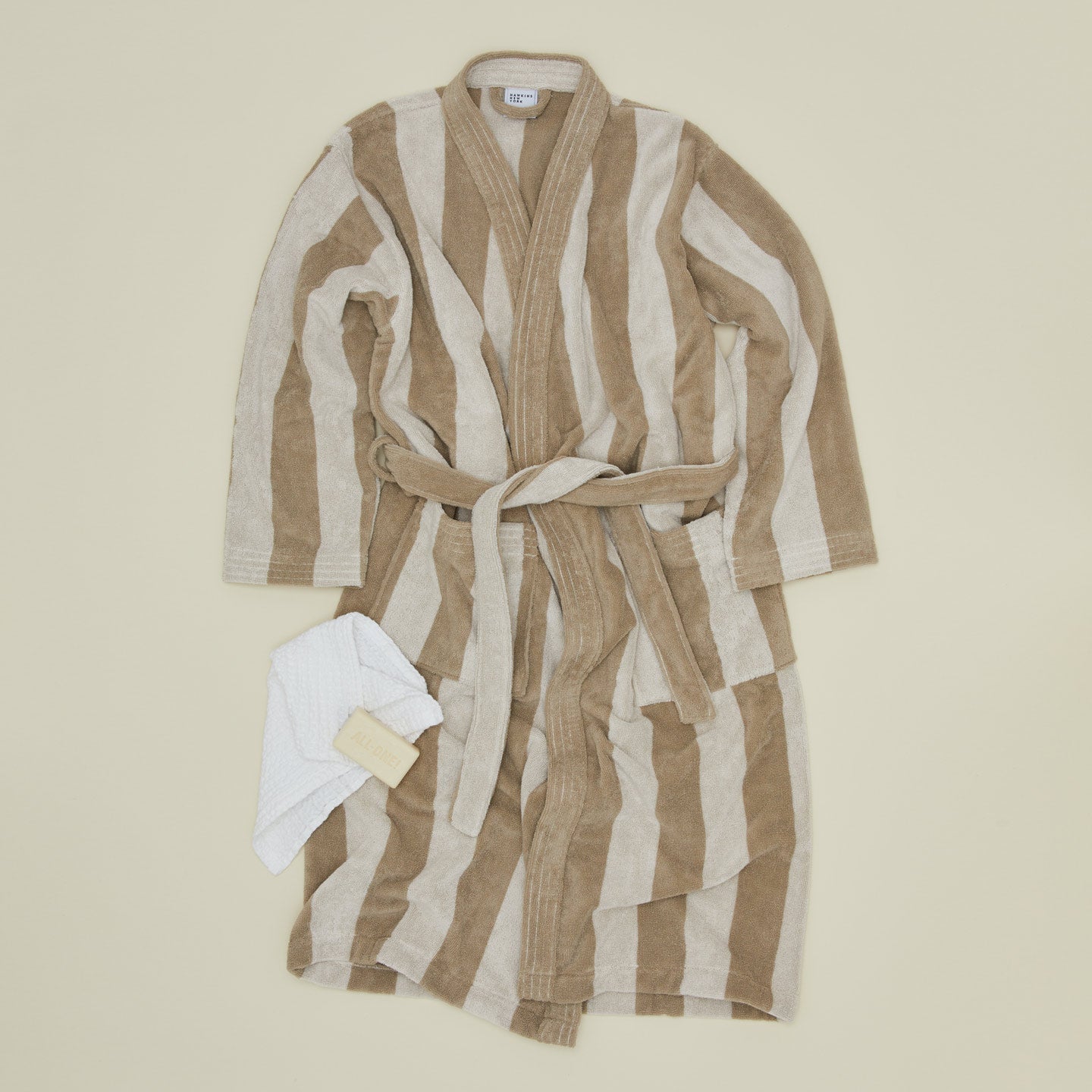 Simple Striped Terry Bathrobe - Ivory/Flax