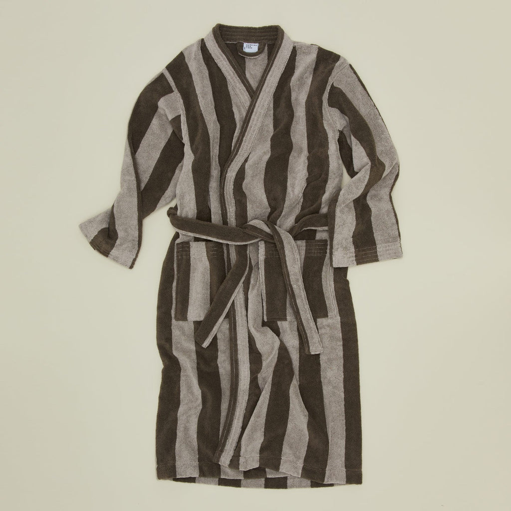 Simple Striped Terry Bathrobe - Light Grey/Dark Grey