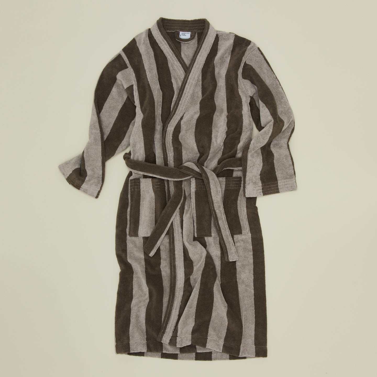 Simple Striped Terry Bathrobe - Light Grey/Dark Grey