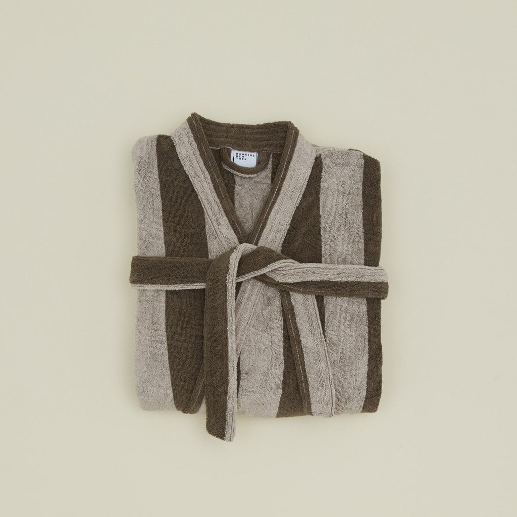 Simple Striped Terry Bathrobe - Light Grey/Dark Grey