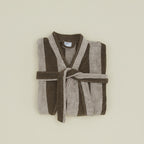 Simple Striped Terry Bathrobe - Light Grey/Dark Grey