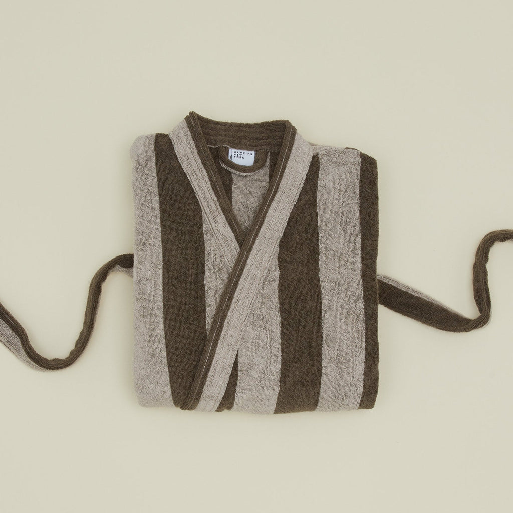 Simple Striped Terry Bathrobe - Light Grey/Dark Grey