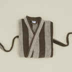 Simple Striped Terry Bathrobe - Light Grey/Dark Grey