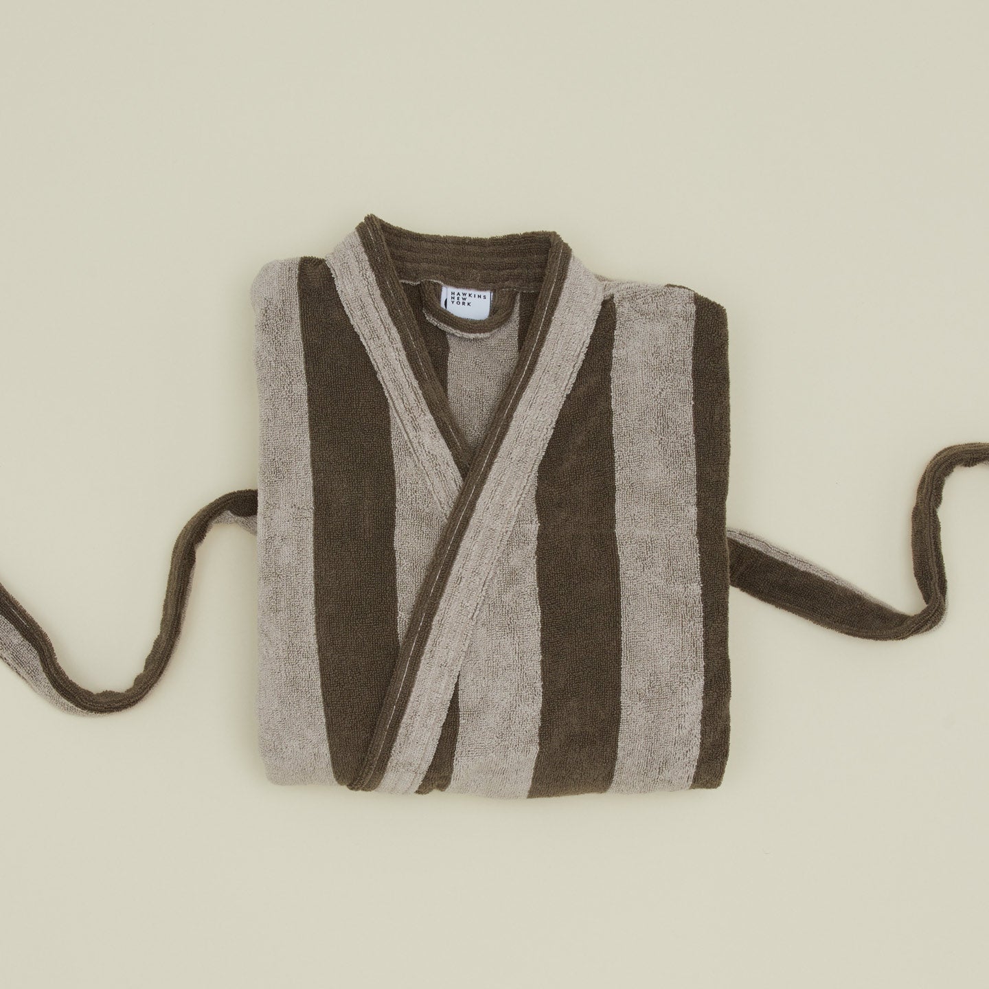 Simple Striped Terry Bathrobe - Light Grey/Dark Grey