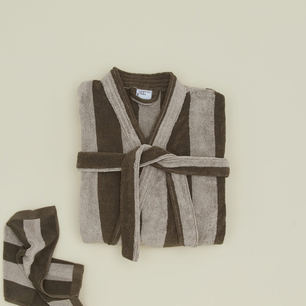 Simple Striped Terry Bathrobe - Light Grey/Dark Grey