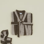 Simple Striped Terry Bathrobe - Light Grey/Dark Grey
