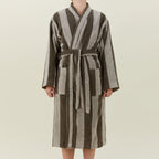 Simple Striped Terry Bathrobe - Light Grey/Dark Grey