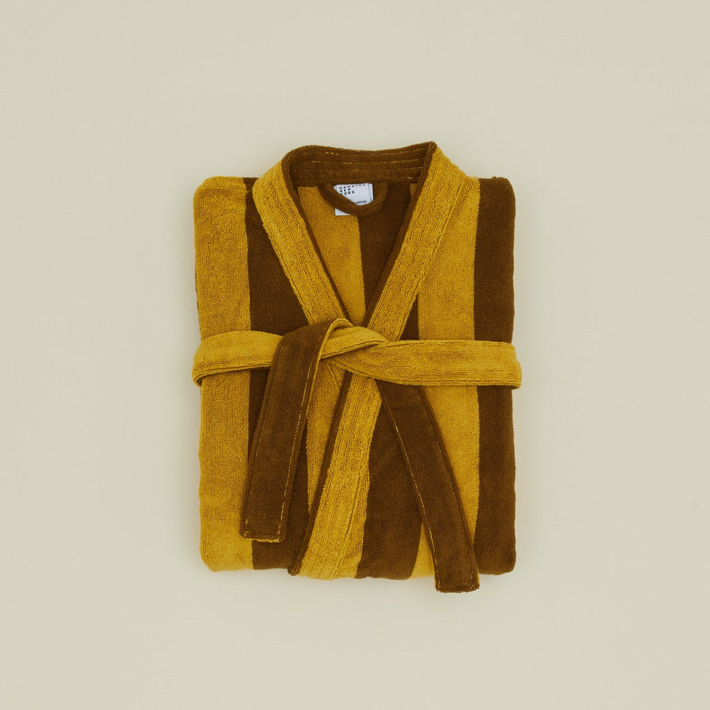 Simple Striped Terry Bathrobe - Mustard/Bronze