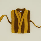 Simple Striped Terry Bathrobe - Mustard/Bronze