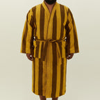 Simple Striped Terry Bathrobe - Mustard/Bronze