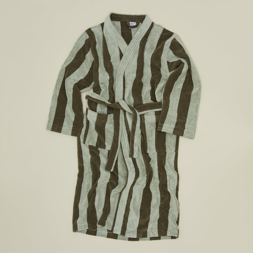 Simple Striped Terry Bathrobe - Sage/Olive