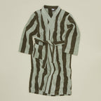 Simple Striped Terry Bathrobe - Sage/Olive