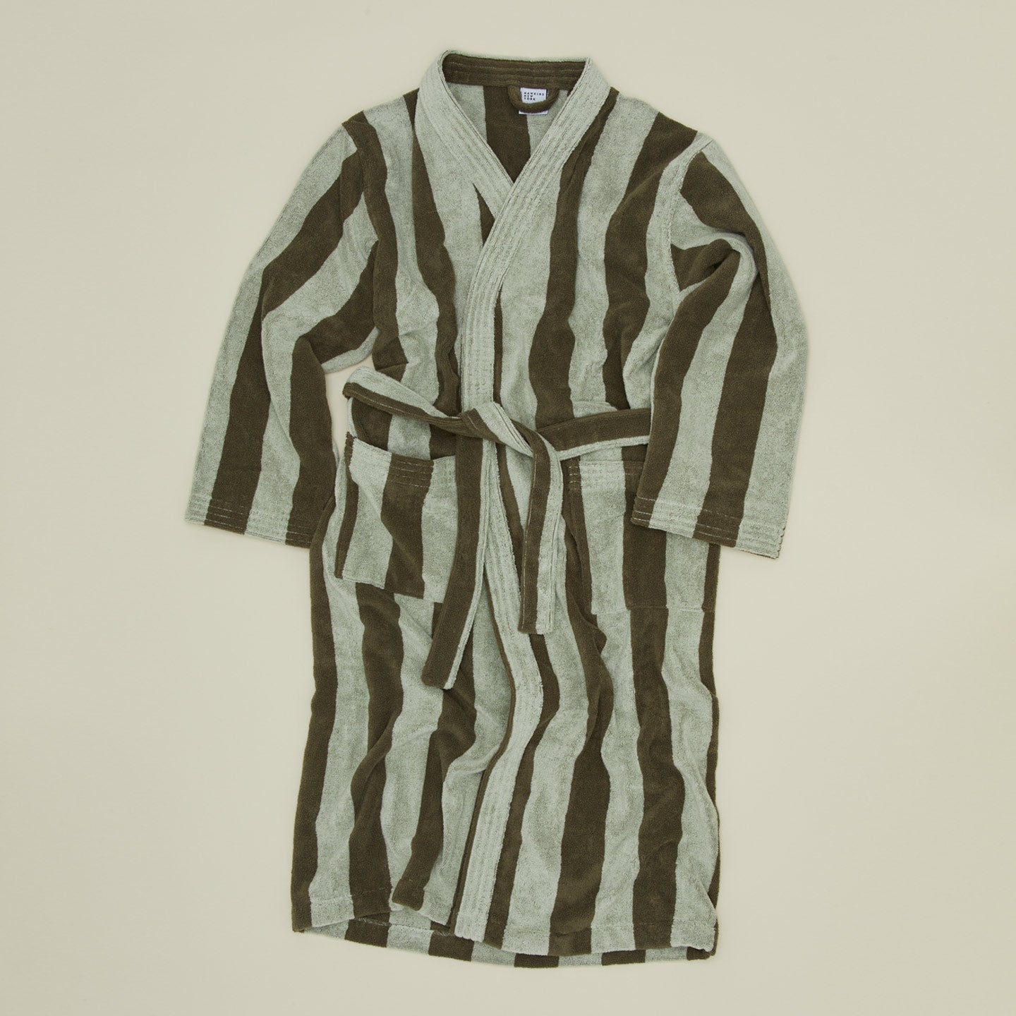 Simple Striped Terry Bathrobe - Sage/Olive