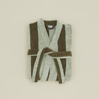 Simple Striped Terry Bathrobe - Sage/Olive