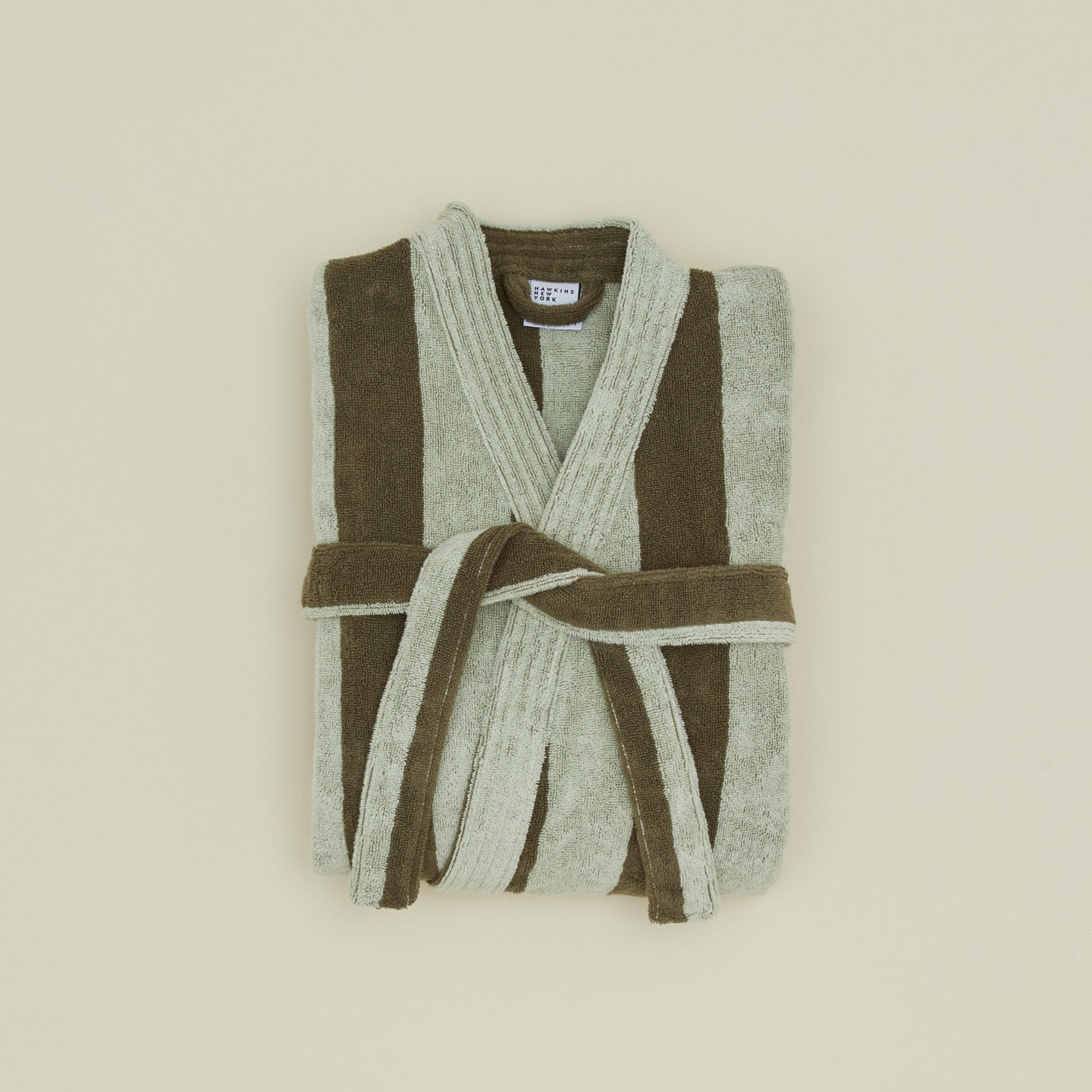 Simple Striped Terry Bathrobe - Sage/Olive