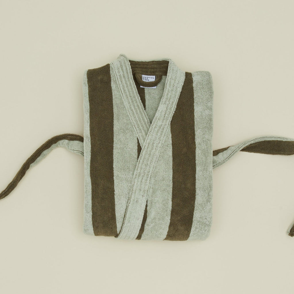 Simple Striped Terry Bathrobe - Sage/Olive